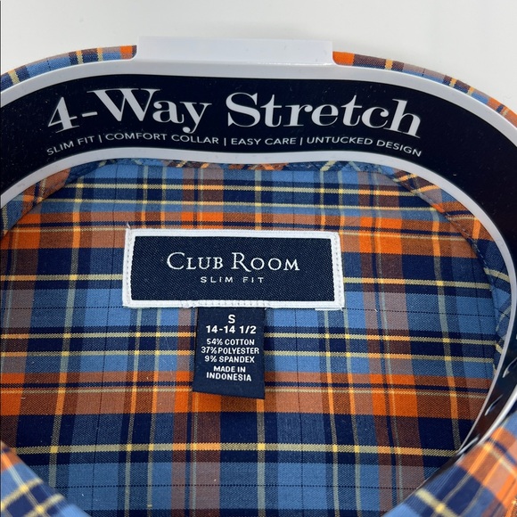 Club Room Performance Slim Fit Long Sleeve - Blue/Orange Plaid - Small - NWT - Picture 2 of 4